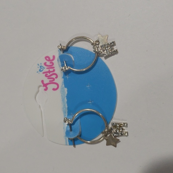 Justice Silver-tone Hoop Earrings Sparkling "M" & star-shaped charms - Girls - Picture 5 of 8